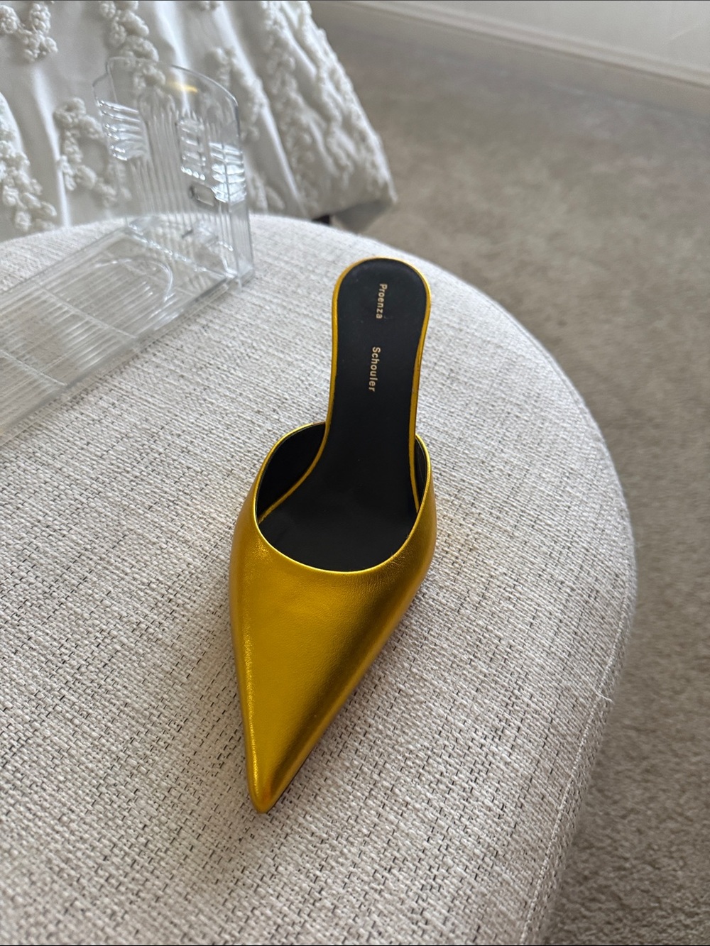 Proenza Schouler Metallic Gold Pointed-Toe Mules with Silver Heel - Picture 2 of 4